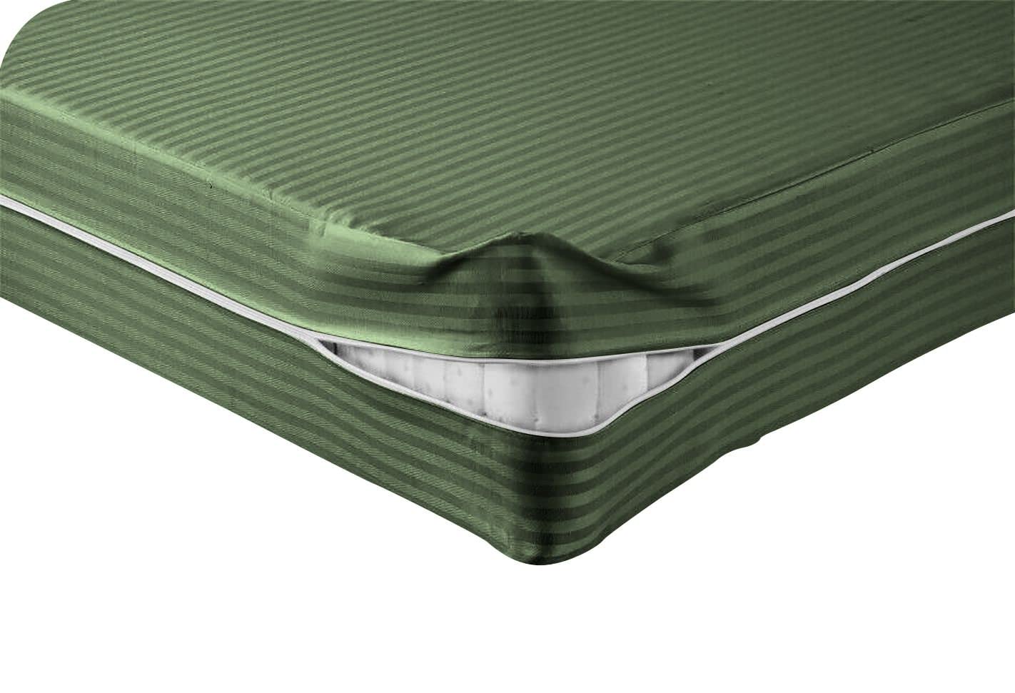 Sunrizer Beddings 100% Egyptian Cotton Fitted Sheet - King Size Moss Stripe Mattress Cover with 10 Inch Deep Pocket & All-Around Zipper | 1000 Thread Count Luxury Bedding for Hotels, Guest Rooms & Master Bedrooms