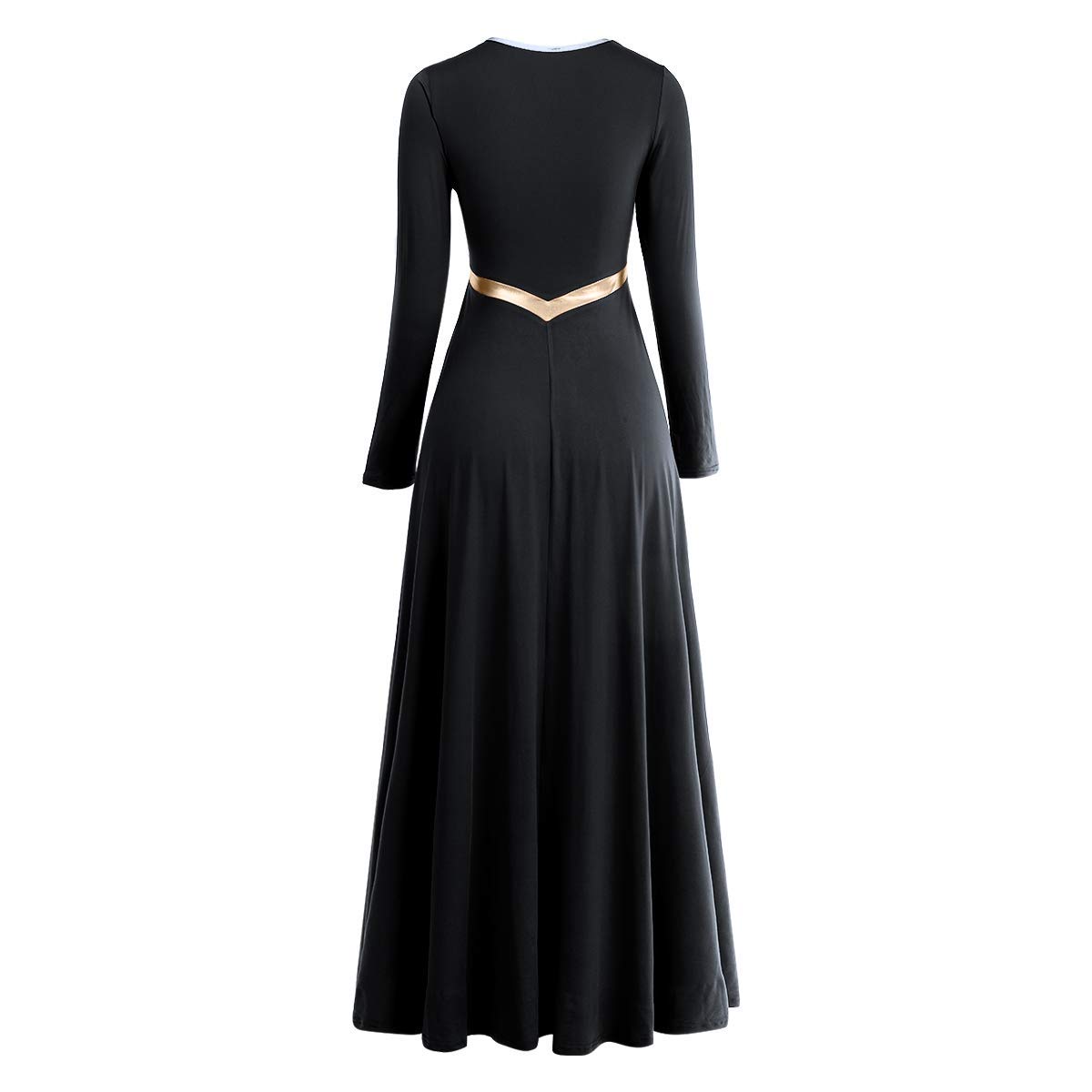 Metallic Cross Praise Dance Dresses for Women - Liturgical Worship Long Sleeve Flowy Dress - Perfect for Church Performances, Gospel Choir & Spiritual Dance Ministries