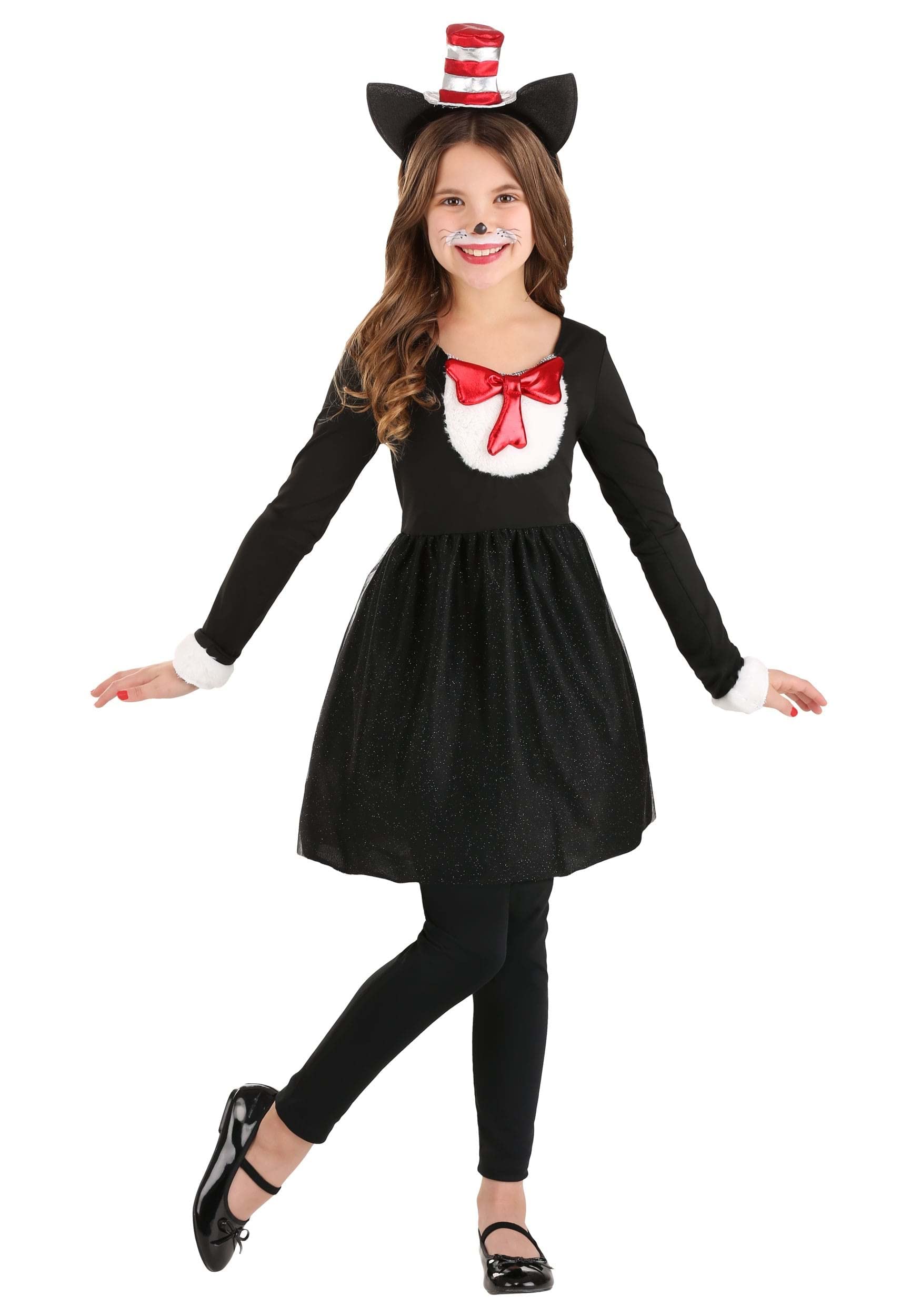 Girl's Cat in the Hat Costume - Dr. Seuss Book Character Halloween Dress Up Outfit for Kids - Perfect for Halloween Parties, Book Week & Dress Up Days