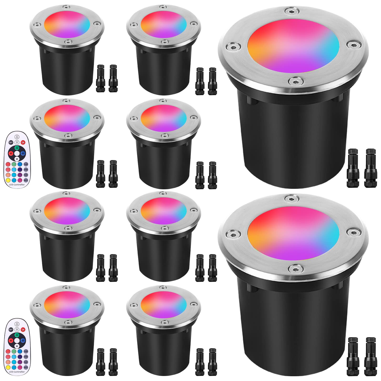 EAGLOD 10W RGBW Low Voltage Landscape Lights - Color Changing LED Well Lights for Outdoor Garden, Yard, Tree (12-24V, IP67 Waterproof, 10 Pack with Connectors) | Perfect for Patio, Pathway, and Landscape Accent Lighting