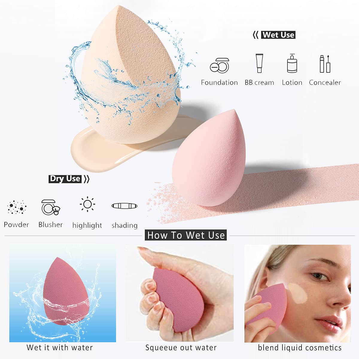 8Pcs Makeup Sponges Set - 7Pcs Beauty Blender Sponges & 1 Bottle with Metal Holder for Foundation, Cream & Powder (Pink, Can Packaging) | Perfect for Professional Makeup Application, Travel & Everyday Use