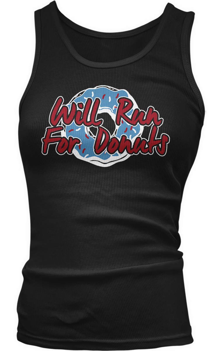Amdesco Junior's Will Run for Donuts Tank Top - Soft Cotton Graphic Tee for Girls, Funny Donut Lover Shirt - Perfect for Casual Wear, Gym, and Running