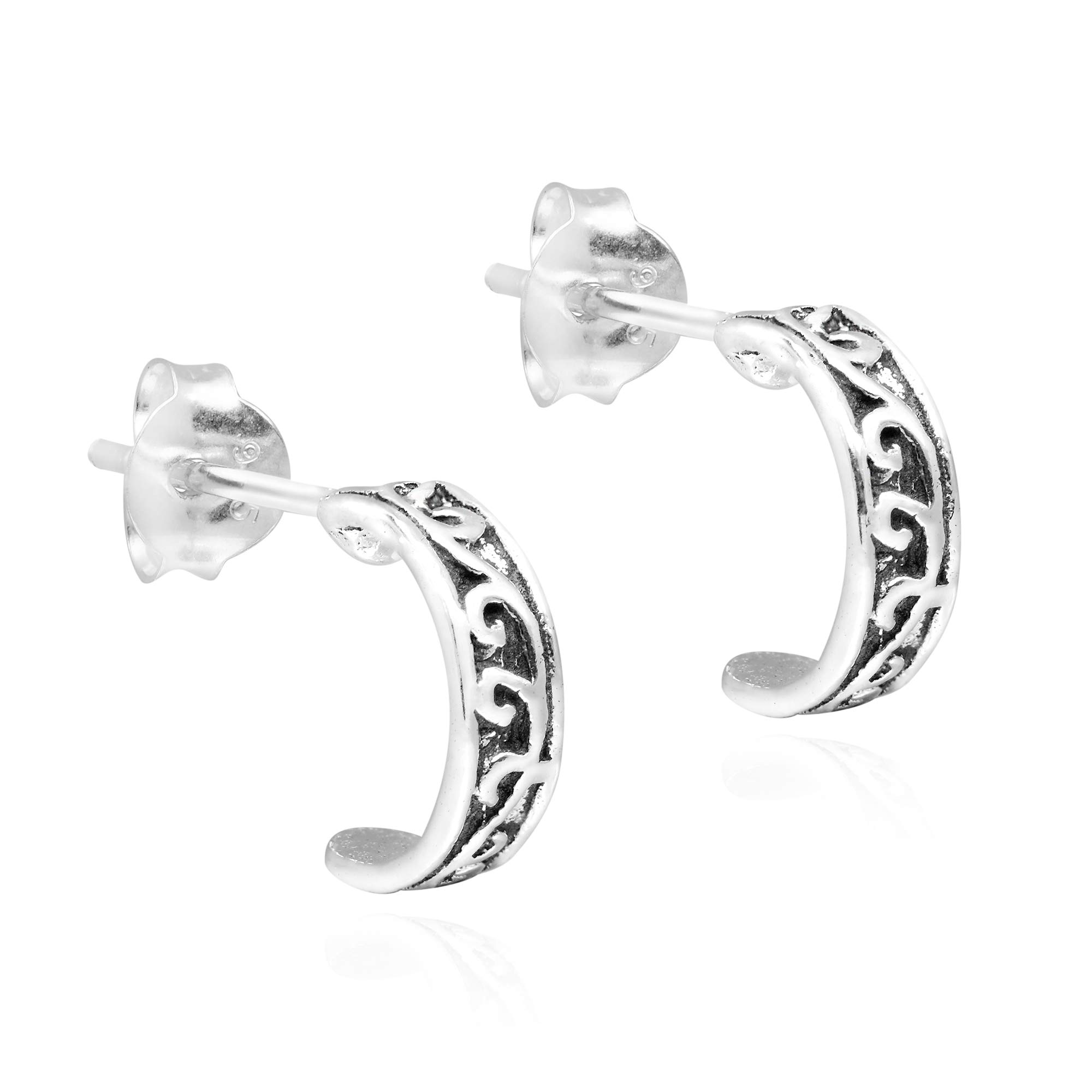 AeraVida .925 Sterling Silver Swirl Mini Half Hoop Stud Earrings for Women - Elegant Everyday Fashion Jewelry | Perfect for Work, Date Night & Casual Outings