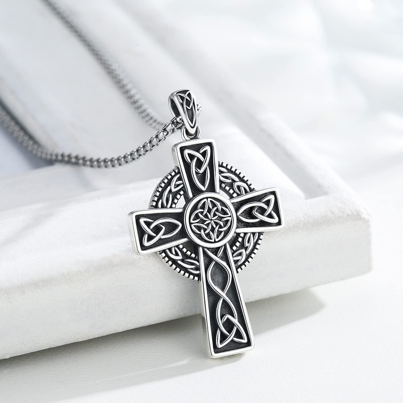 Midir&Etain Celtic Cross Necklace - 925 Sterling Silver Viking Irish Cross Pendant for Men & Women - Religious Jewelry Gift for Baptism, Confirmation & Spiritual Protection