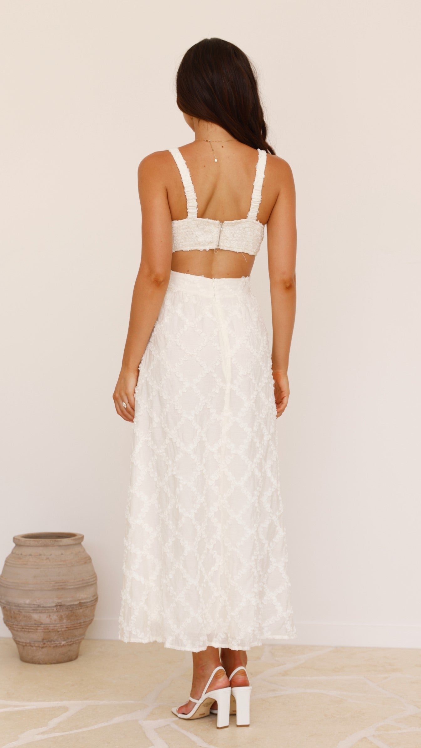 Jenny Side Cut Midi Dress - Elegant Cream Flowy Summer Dress for Women | Perfect for Beach Vacations, Date Nights & Outdoor Parties