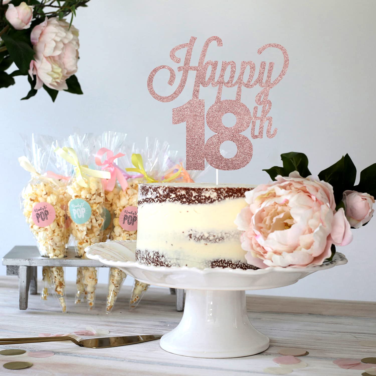 Happy 18th Birthday Cake Topper - Cheers to Eighteen Years Old Party Decorations - Perfect for Milestone Birthday Cakes, Sweet 16 to 18 Celebrations & Coming of Age Parties