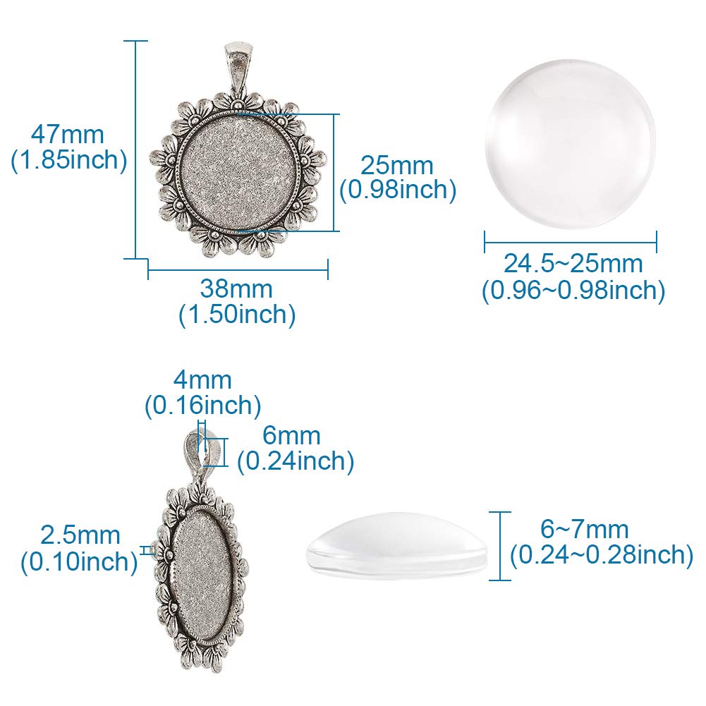 Craftdady 10Pcs Silver Floral Bezel Pendant Trays with 25mm Clear Glass Cabochons - DIY Jewelry Making Supplies for Necklace, Bracelet & Earrings - Perfect for Handmade Gifts, Craft Projects & Jewelry Design