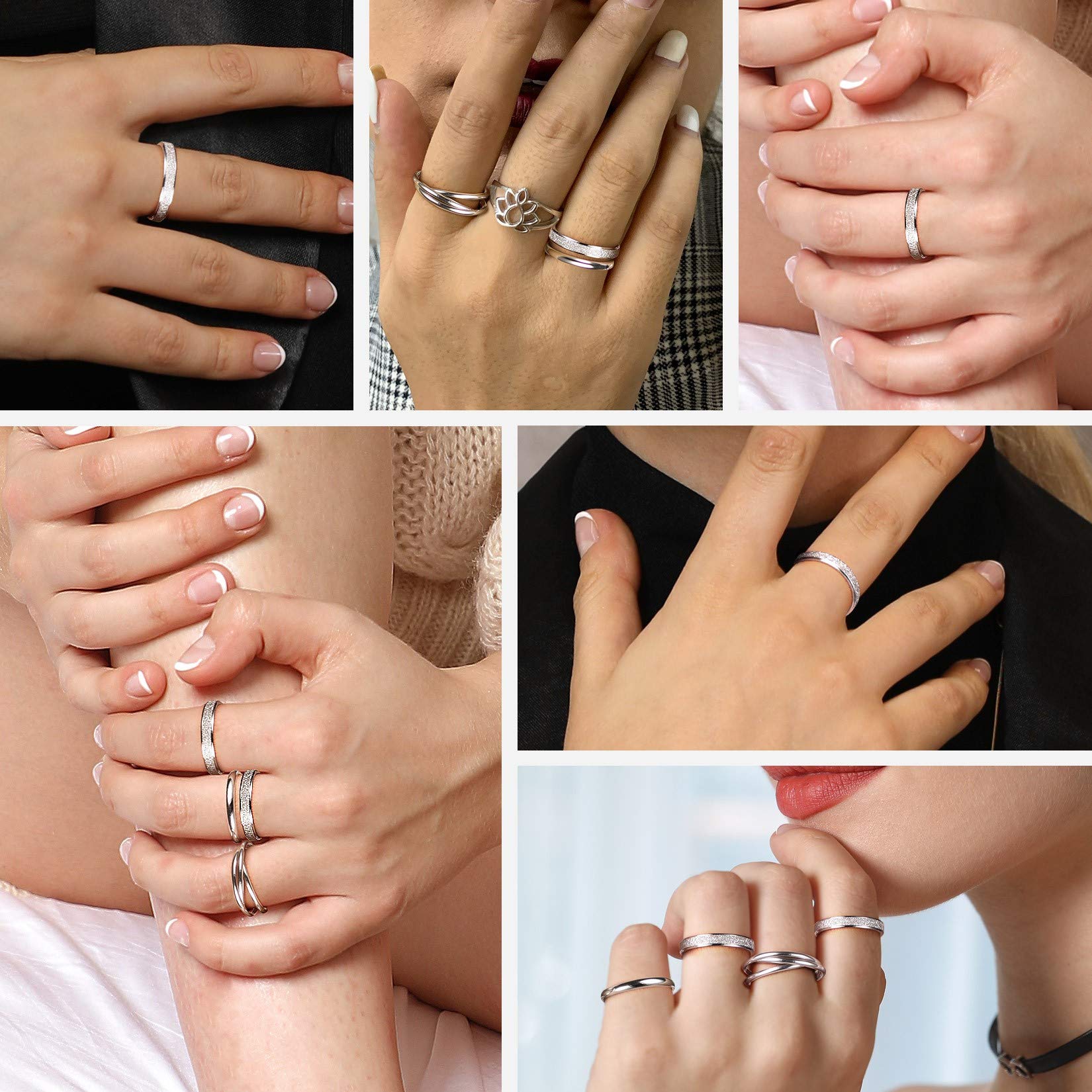 Suplight 925 Sterling Silver Triple Interlocked Ring Set - Engravable 2mm/3mm/5mm Simple Plain Band Rings for Women & Men (Gift Box Included) - Perfect for Anniversaries, Weddings & Everyday Wear