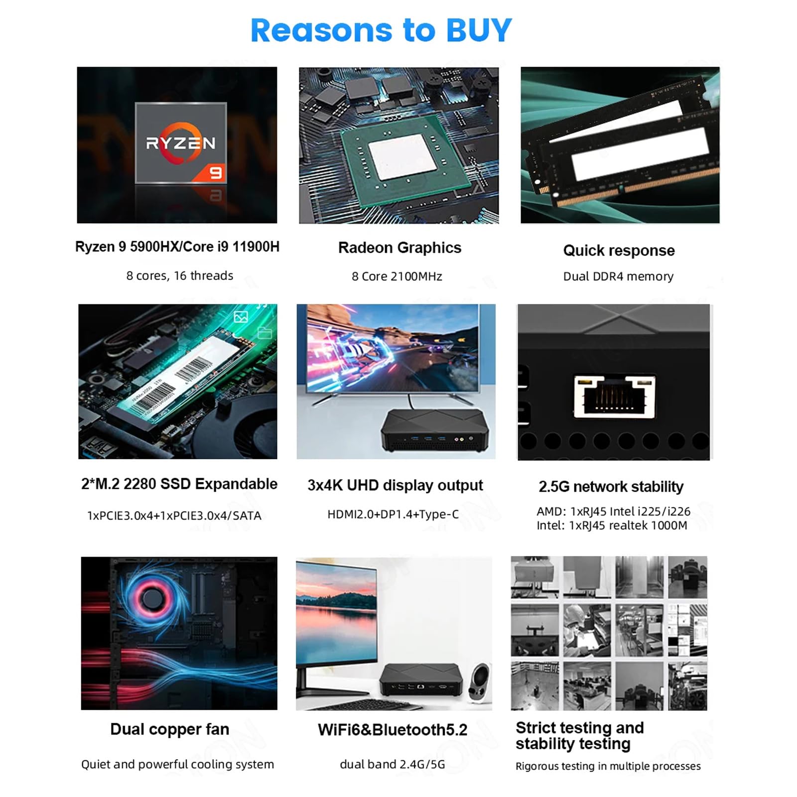 Tuofudun Mini PC Ryzen 7 5800H 8-Core Barebone System for Home Office