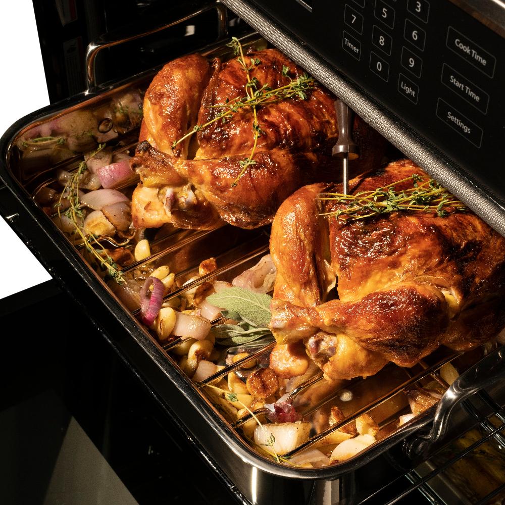 ZLINE Autograph Edition 30 Inch Black Stainless Steel Double Wall Oven with Air Fry & Self Clean - Professional True Convection Oven with Polished Gold Handles (WADBZ 30 G) - Perfect for Home Chefs & Modern Kitchens