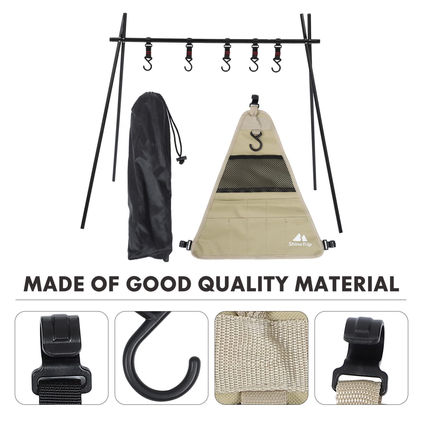 BESPORTBLE Adjustable Portable Aluminum Camping Tripod Rack - Foldable Travel Cookware Hanging Hook for Outdoor BBQ, Picnic & Backpacking Adventures