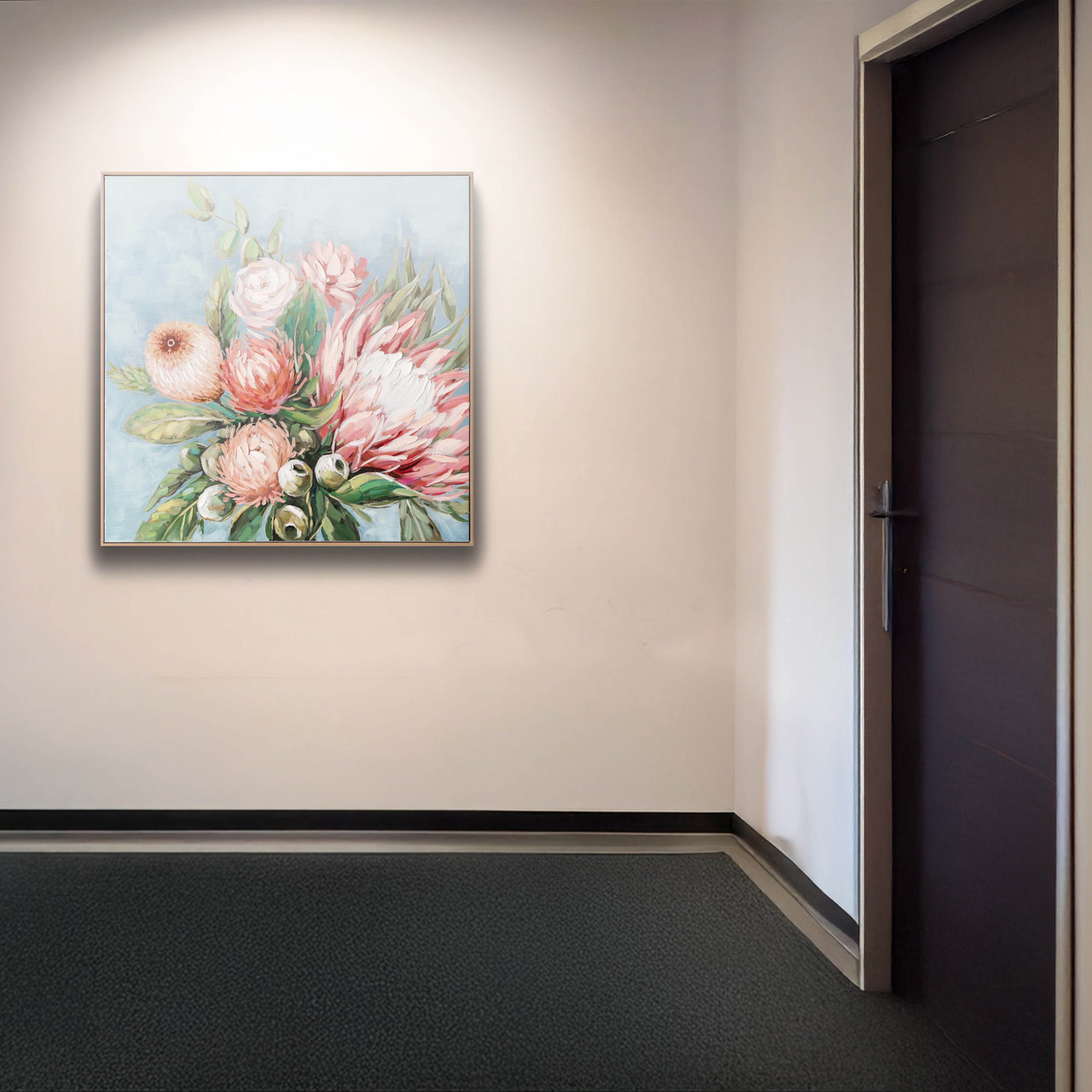 Urban Style Brushmarks Embellished Canvas Protea Blue Wall Art - Perfect for Living Room, Bedroom & Office Decor
