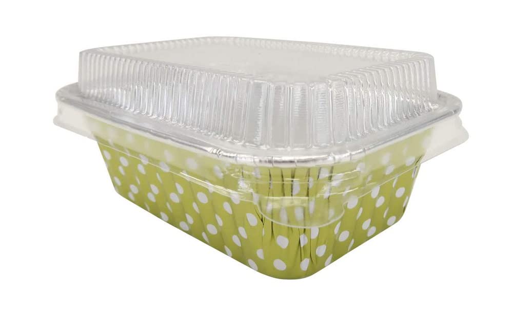 KitchenDance 6oz Disposable Aluminum Mini Loaf Pans with Lids - 500 Pack, Gold Polka Dot Design | Perfect for Baking, Meal Prep, Party Favors & Individual Desserts