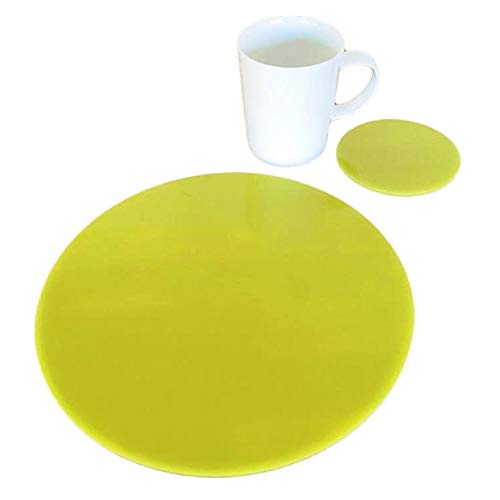 Premium Round Placemat and Coaster Set - 8 Large Placemats & 8 Coasters in Sunny Yellow - Perfect for Dining Tables, Kitchen Countertops, and Party Decorations