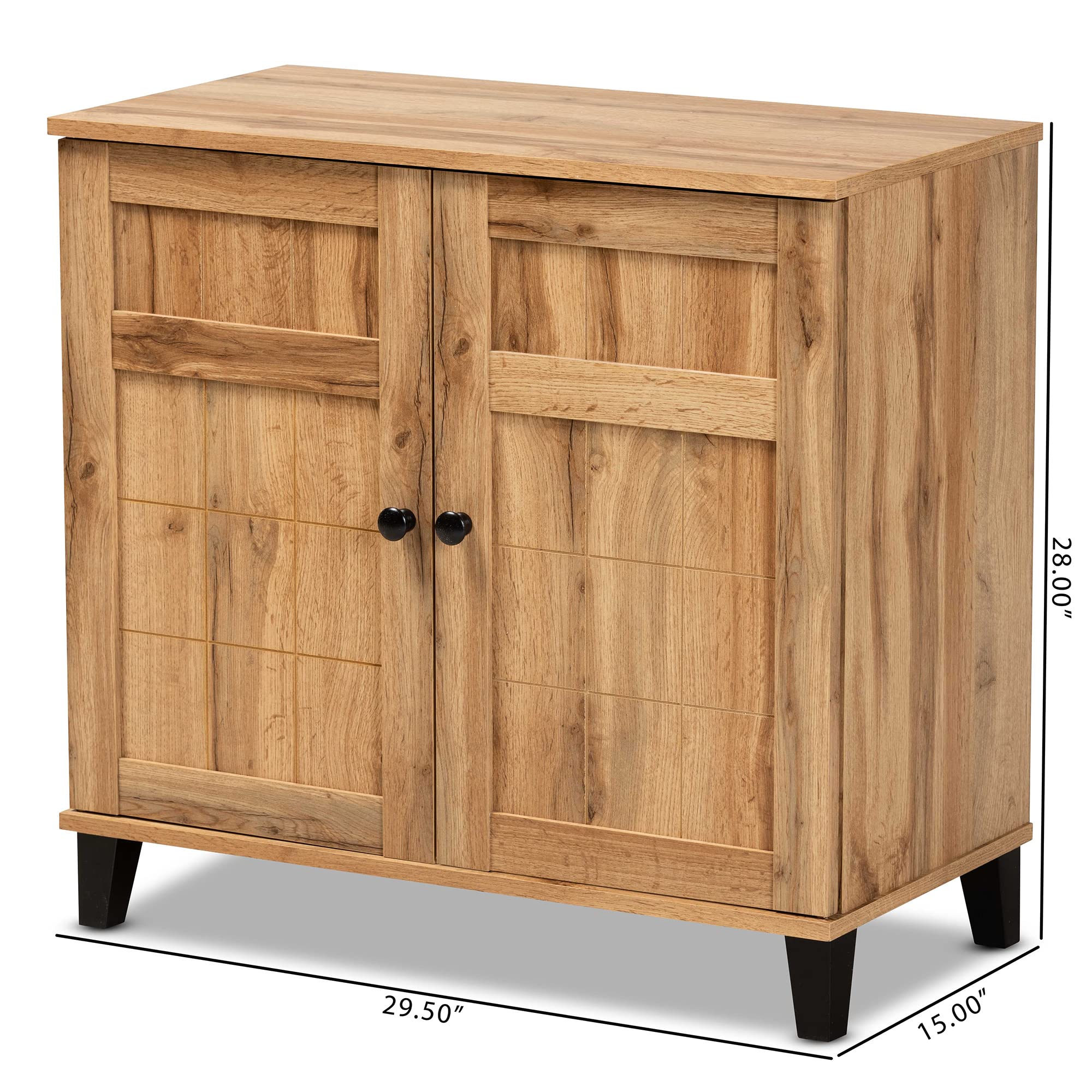 Baxton Studio Glidden Modern Oak Brown Wood 2-Door Shoe Storage Cabinet - Contemporary Entryway Organizer for Hallway, Closet & Mudroom