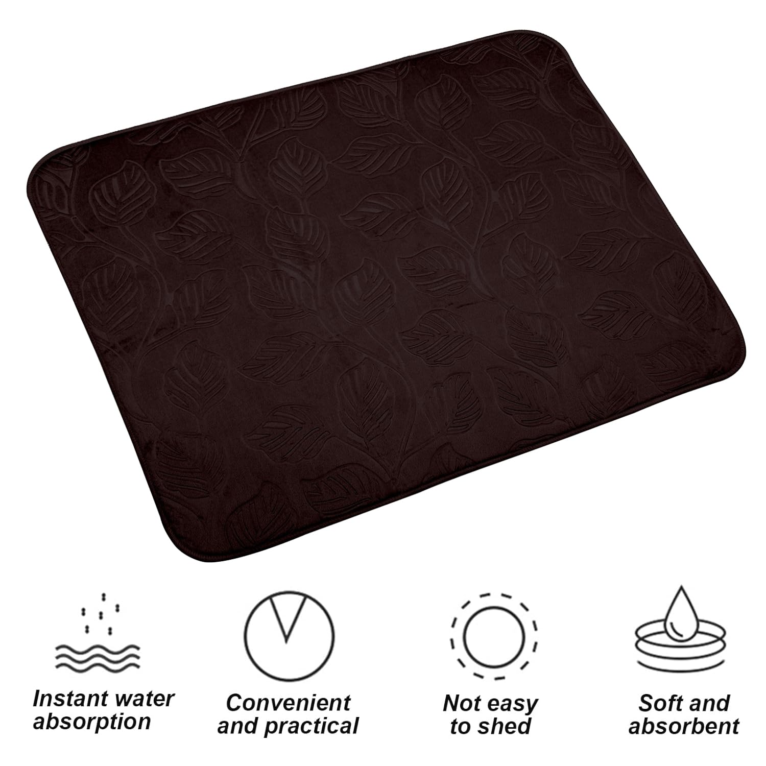 Kuber Industries Microfiber Dish Drying Mat - Super Absorbent Kitchen Counter Mat for Dishes, Utensils & Cookware - Quick-Dry Non-Slip Embossed Design - 38x50 Inches (Brown) - Perfect for Countertops, Sinks & Drying Racks