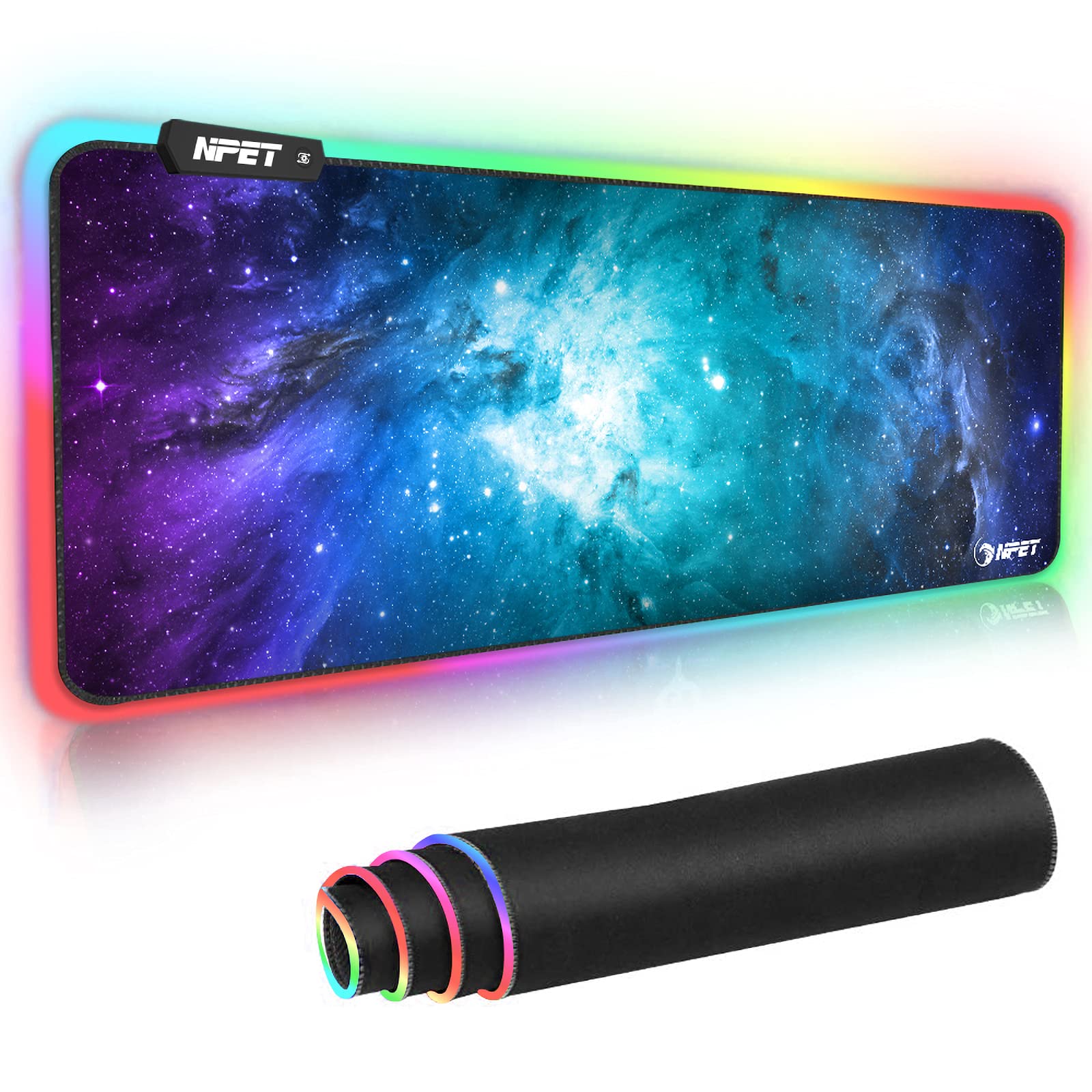 NPET MP02-SP RGB Gaming Mouse Pad - Extra Large Non-Slip Cloth Surface with Stitched Edges & Water Resistant Design - Optimized for High Precision Gaming Sensors - Perfect for PC, PS5, Xbox Gaming & Office Work