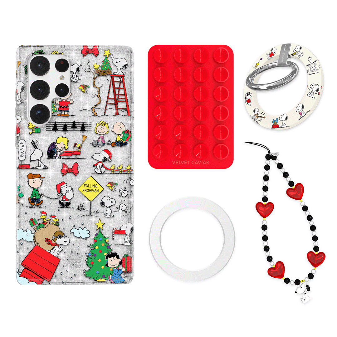 Snoopy Christmas Glitter Galaxy Phone Grip Bundle Set - Cute Cartoon Character Anti-Slip Phone Holder for iPhone Samsung - Perfect Holiday Gift for Kids & Adults (Home, Office, Travel Use)