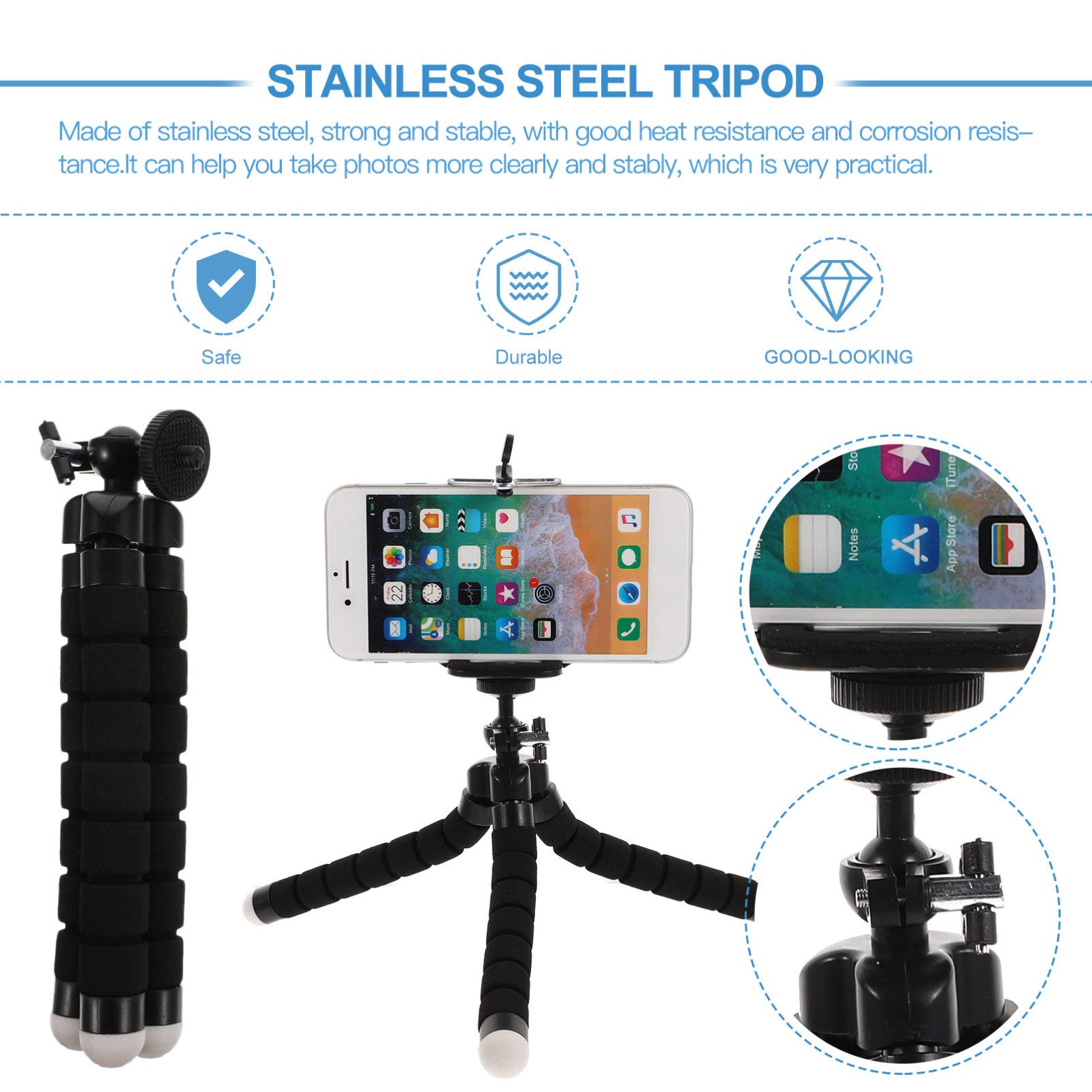OSALADI Compact Stainless Steel Phone Stand - Adjustable Desk Tripod for Smartphones, Perfect for Video Calls, Live Streaming & Photography (Ideal for Home Office, Vlogging & Content Creation)