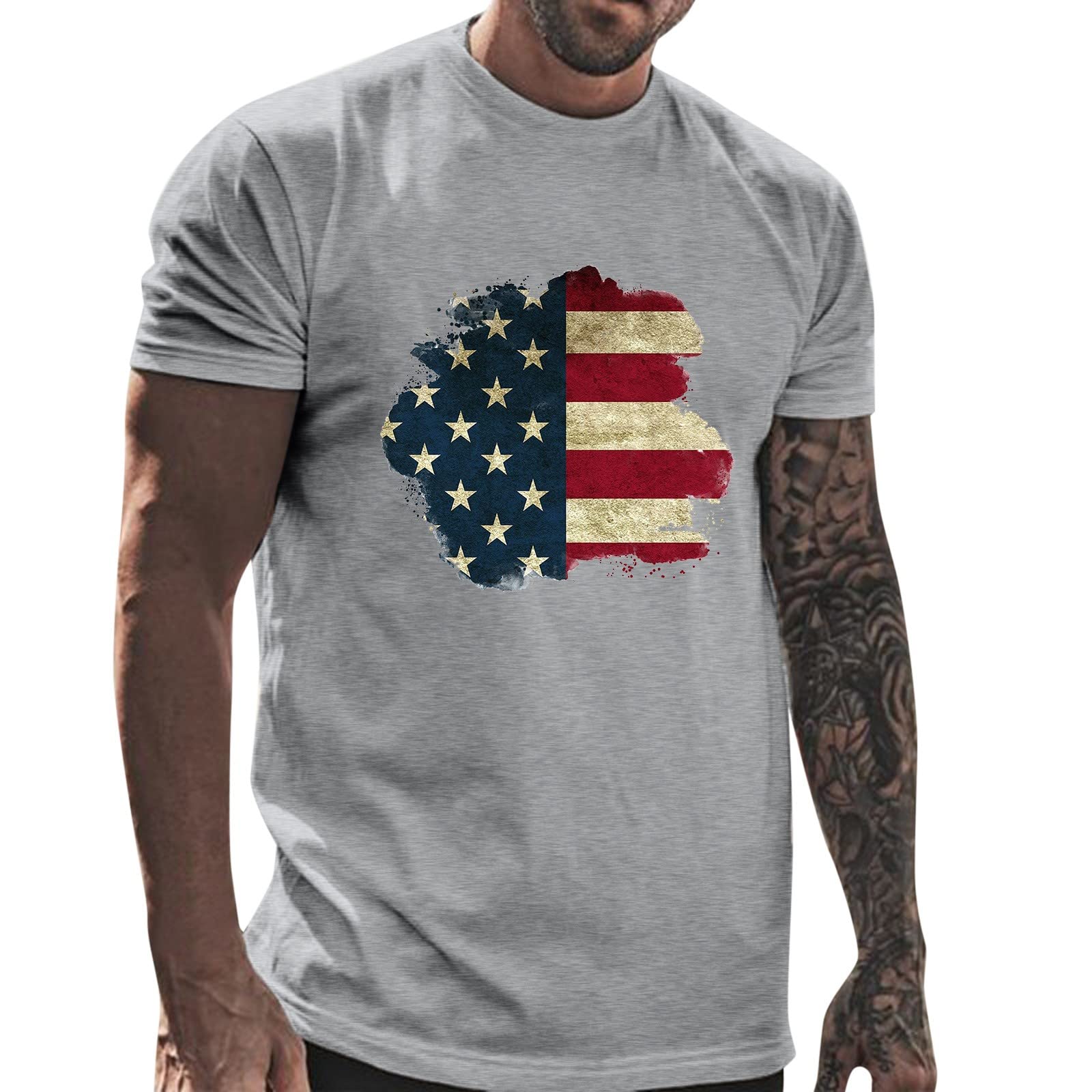 Men's Vintage Distressed Cotton T-Shirt - Round Neck Casual Tee for Spring & Summer | Independence Day Celebration, Swimming & Everyday Wear
