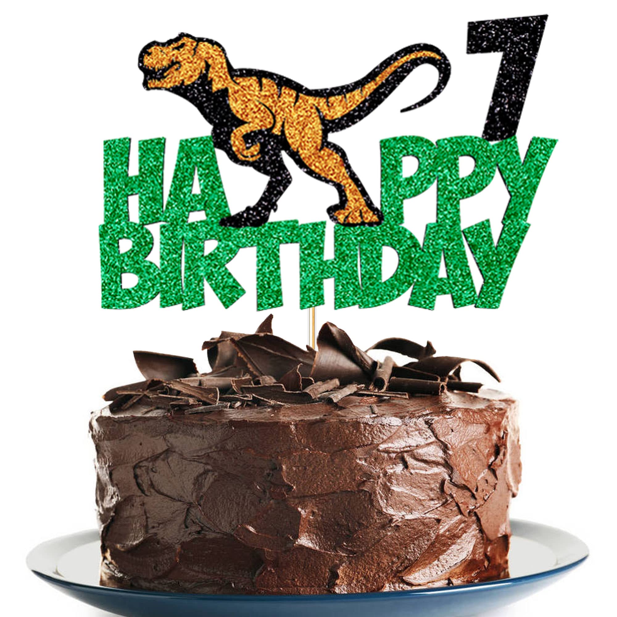 Dinosaur Cake Topper for 7th Birthday Party | T-Rex Happy Birthday Cake Decoration | Kids Birthday Party Supplies | Perfect for Dinosaur-Themed Celebrations & Cake Decorating