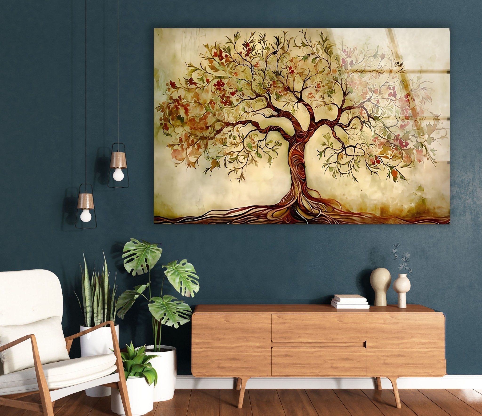 Elegant Beige Tree Glass Wall Art - Handmade Modern Home Decor for Living Room, Bedroom & Office - Perfect Gift for Housewarming & Holidays
