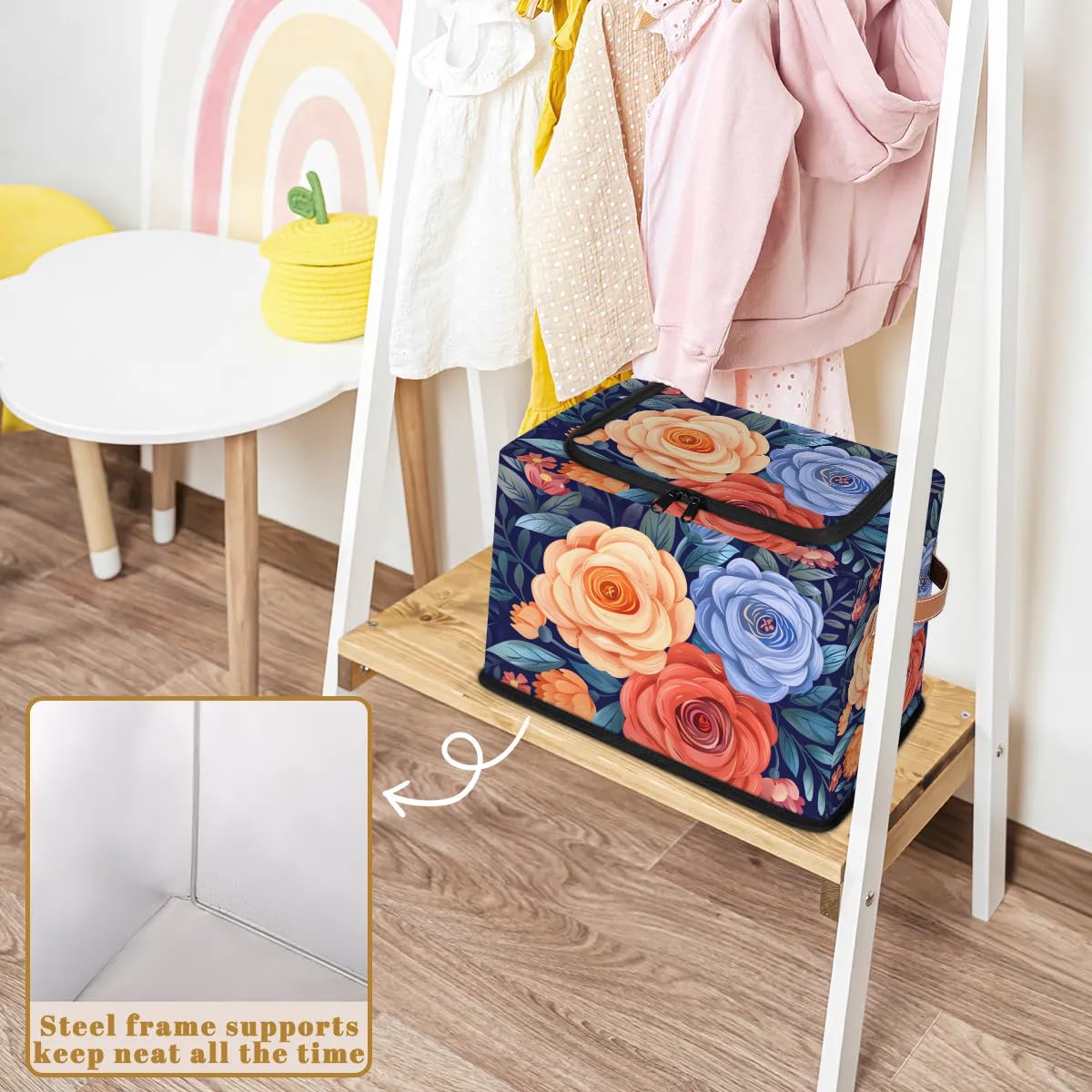 Waterproof Stackable Storage Bins with Zipper Lid - 2 Pack Closet Organizer Baskets with Metal Frame & PU Handles for Clothes, Toys, or Home Organization | Perfect for Bedroom, Nursery, or Office Storage