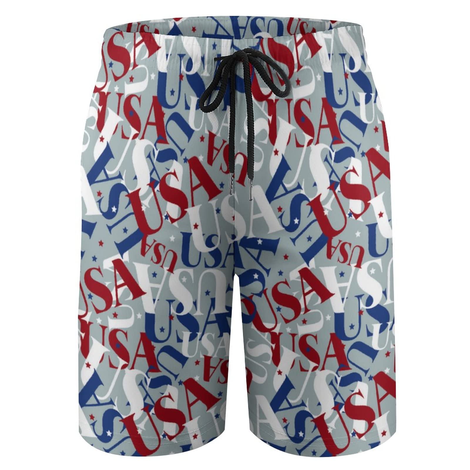 USA Flag Boys Swim Trunks - Red White & Blue Patriotic Beach Shorts with Mesh Lining & Pockets for Swimming, Summer Vacation & Pool Parties