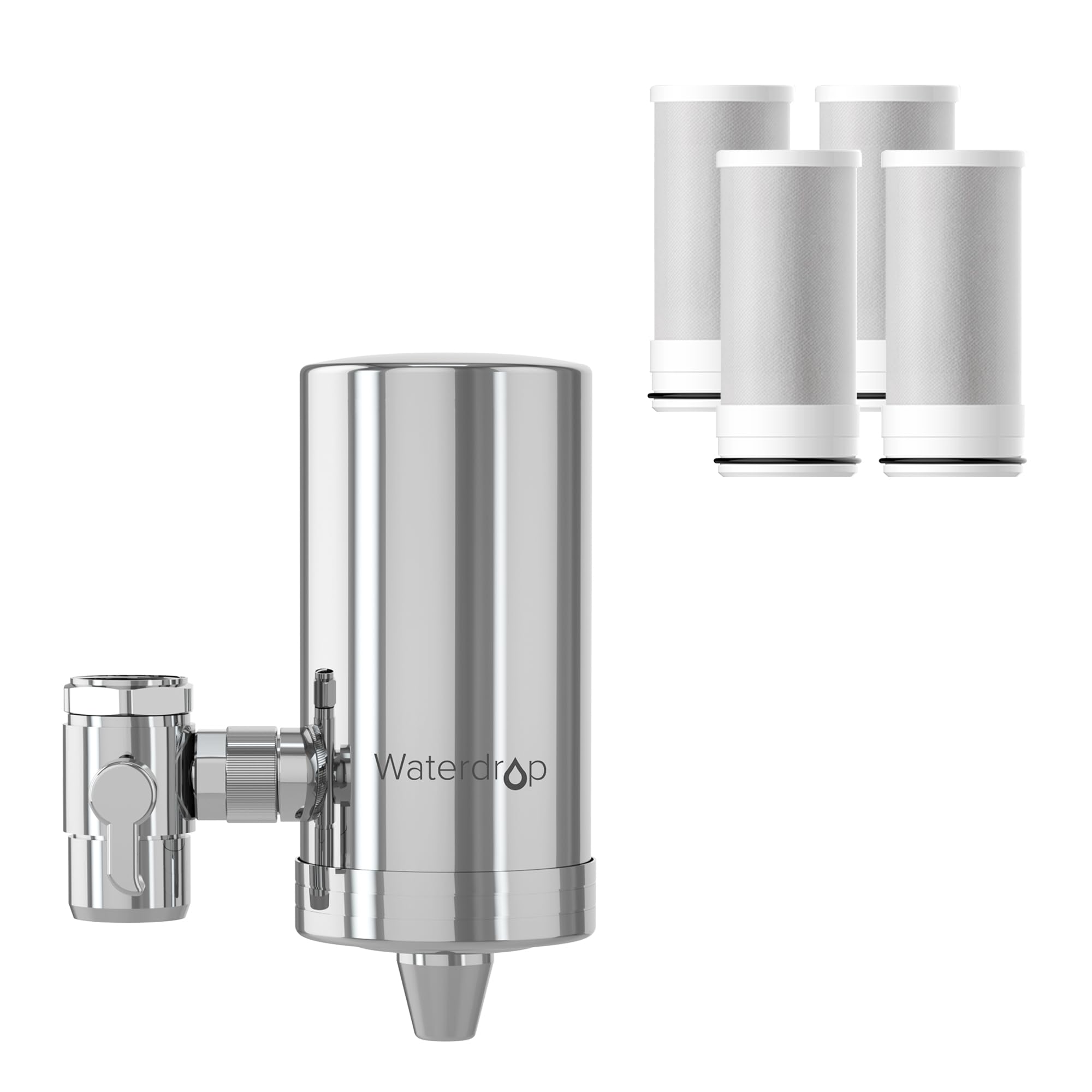 Waterdrop 360° Rotating Stainless Steel Faucet Water Filter - NSF Certified Kitchen Sink Water Purifier with 4 Filters | Reduces Chlorine & Lasts 12 Months | Perfect for Clean Drinking Water, Cooking & Healthy Lifestyle