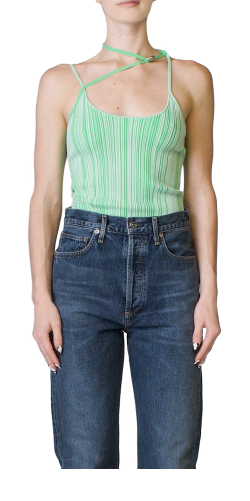 Trendy Asymmetrical Green Singlet Top for Women - Fashionable & Comfortable Summer Wear - Perfect for Casual Outings, Beach Days & Layering