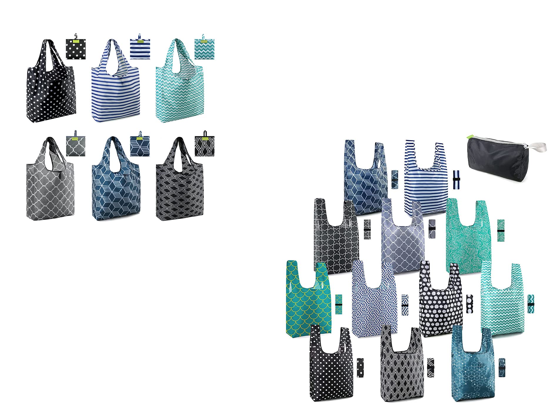 Eco-Friendly Reusable Grocery Tote Bags - XL 50LBS Capacity, Ripstop Durable Geometric Design with Storage Pouch | Perfect for Shopping, Farmers Markets & Sustainable Lifestyle
