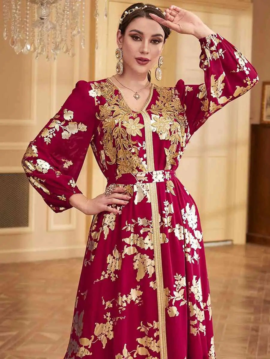 Elegant Moroccan Caftan Kaftan Dress for Women - Handmade Bronzing Eid Party Wear - Perfect for Weddings, Festivals & Special Occasions