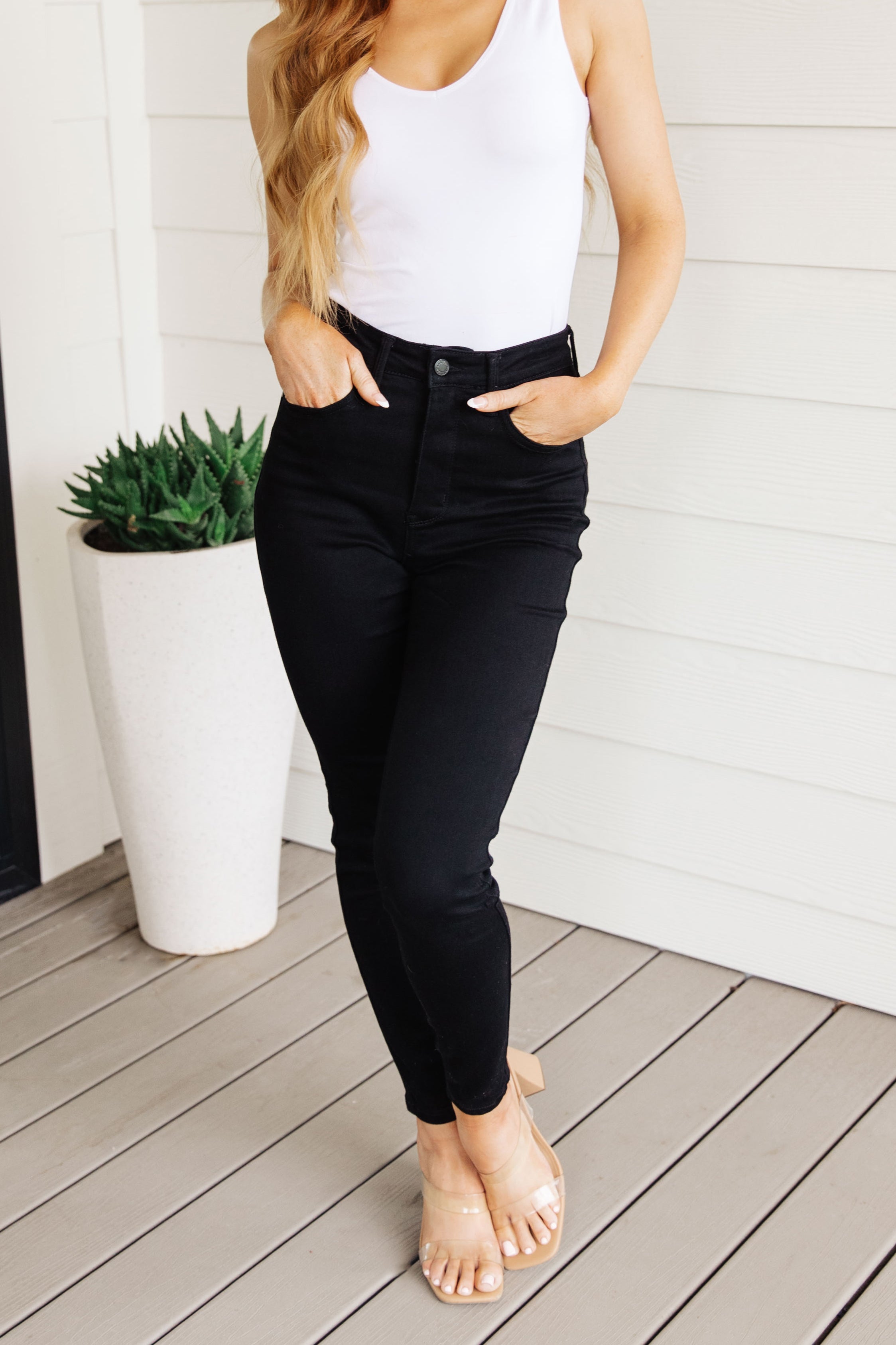 Audrey High Rise Control Top Classic Skinny Jeans for Women - Slimming Black Denim Pants | Perfect for Work, Date Night & Everyday Wear
