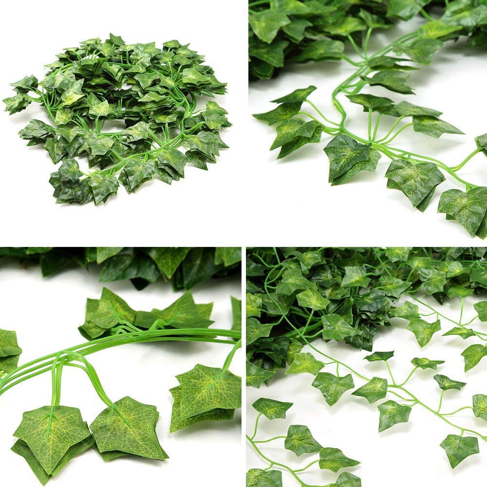 12 Pack Artificial Ivy Garland with Clips - Fake Vines for Room Decor, Green Hanging Plants, Faux Greenery Leaves - Perfect for Bedroom Aesthetic, Home Garden Wall, Wedding & Party Decorations