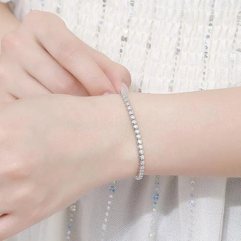 EWYA GRA Certified D Color 2-3mm Full Moissanite Tennis Bracelet for Women - 925 Sterling Silver Plated 18K Gold Bubble Diamond Link Bracelet | Elegant Jewelry Gift for Anniversary, Wedding & Special Occasions