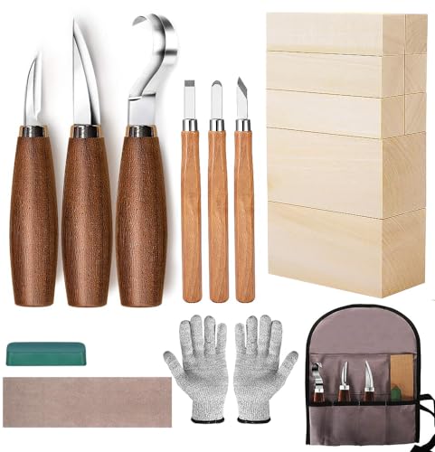 **Yoosons Wood Carving Kit for Beginners – 5-in-3 Whittling Knife Set with Carving Hook, Chip Carving Tool & Sharpener – Perfect for Spoon, Bowl, Cup & Kuksa Making – Ideal for Travel & DIY Woodworking Projects**