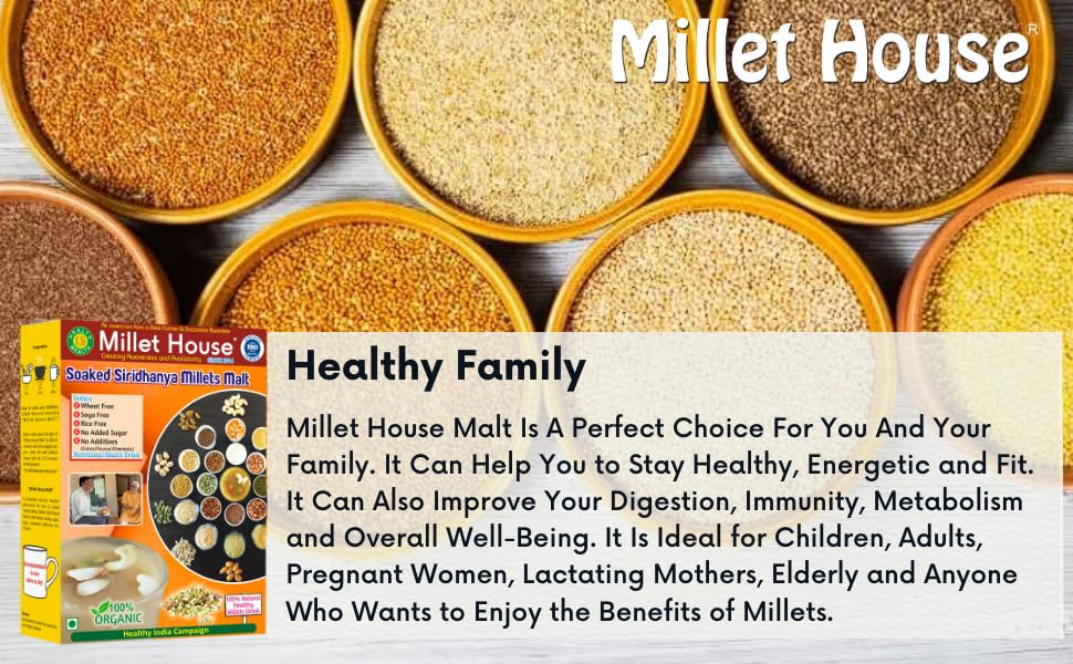 Organic Sprouted Siridhanya Millet Malt Powder 500g - 30 Natural Ingredients, Chemical-Free, Certified Healthy Millet Drink Mix | Traditional Ayurvedic Superfood for Weight Loss, Digestion & Immunity Boost | Perfect for Smoothies, Breakfast Bowls & Healthy Snacks