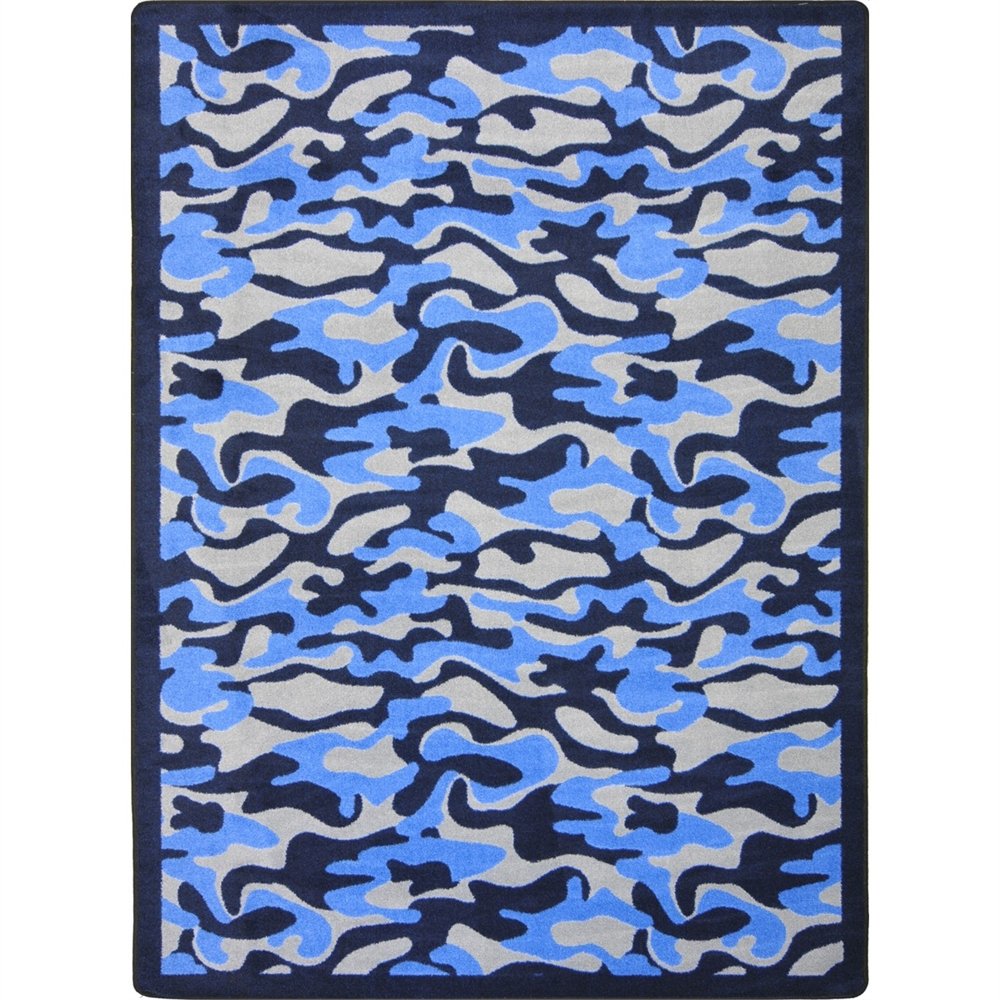 Joy Carpets Kaleidoscope Funky Camo Whimsical Kids Area Rug - Non-Slip Playroom Carpet for Boys & Girls - Blue Geometric Pattern Rug for Bedroom, Nursery & Dorm Decor