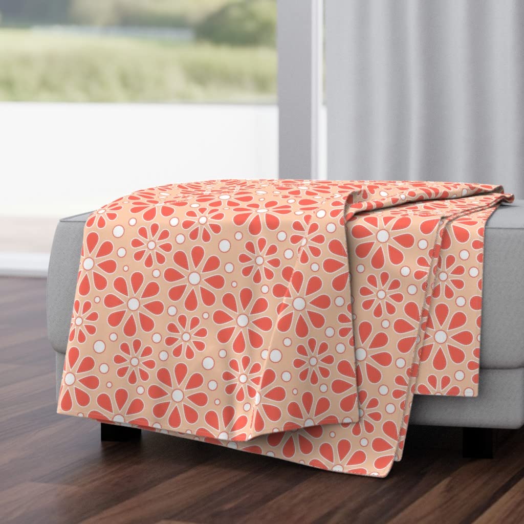 Luxe Velvet Throw Blanket 50x70 Inches - Mid Century Coral Flowers Red Retro Print Soft Cozy Blanket for Couch, Bed & Home Decor