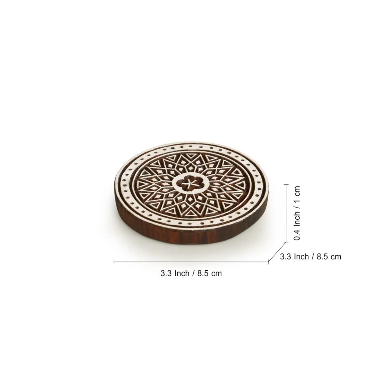 Magnificent Mandala Wooden Coasters Set of 4 - Handcrafted Sheesham Wood Drink Coasters for Hot Pots & Beverages - Brown & White Home Decor for Dining Table, Office & Tea Time