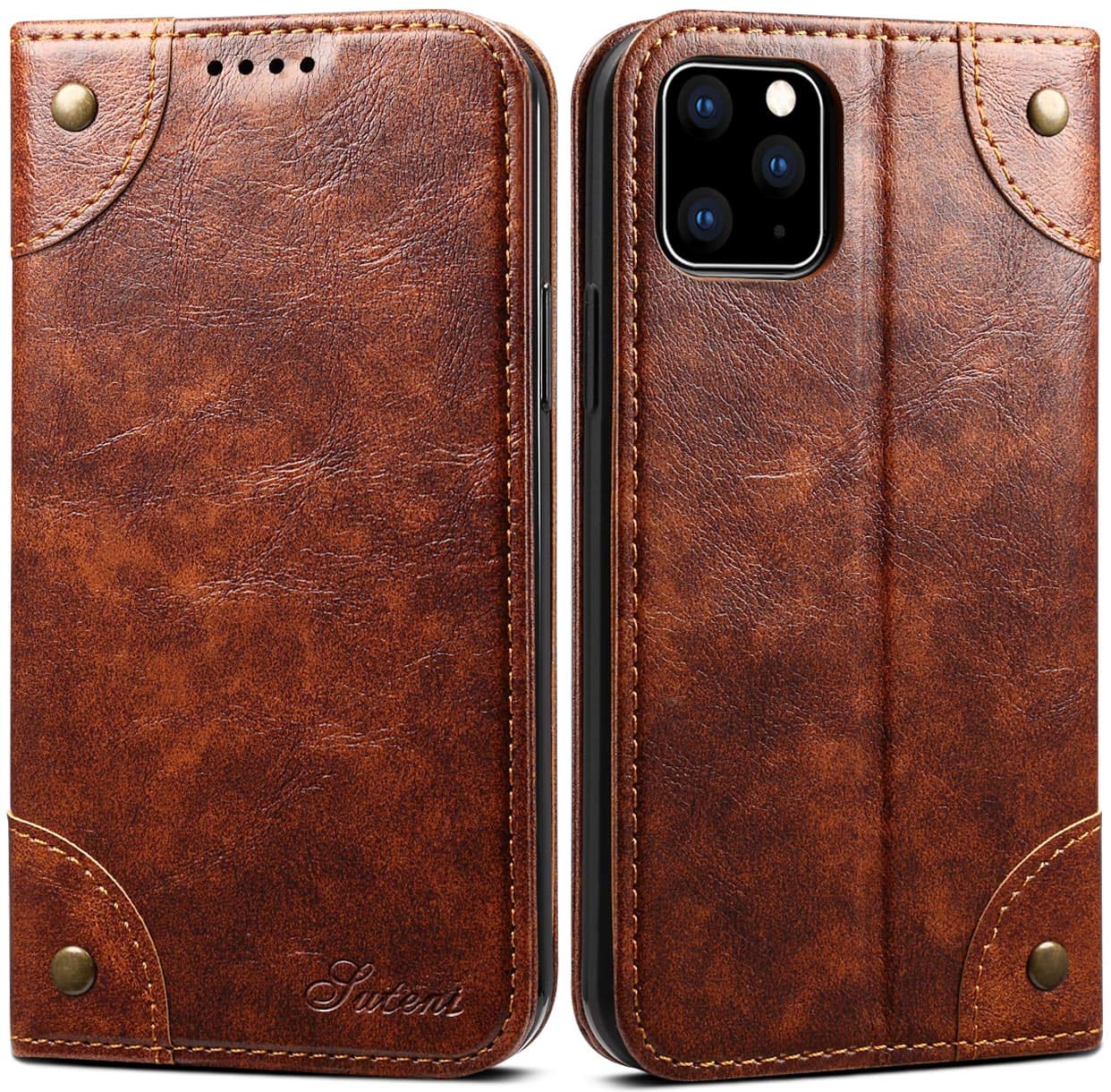 SINIANL Leather Wallet Case for iPhone 11 Pro Max (6.5 inch 2019) - Magnetic Folio Cover with Stand, ID Holder & Credit Card Slots | Book Design | Khaki Color | Perfect for Business, Travel & Daily Use