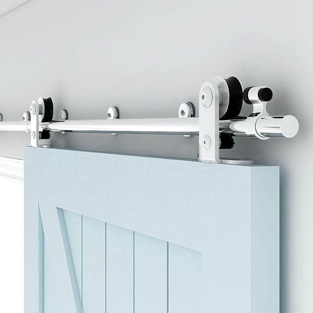 TSMST 12FT Heavy Duty Stainless Steel Sliding Barn Door Hardware Kit - Top Mount T-Style Track for Double Wood Doors | Smooth Quiet Operation | Perfect for Bedrooms, Closets & Farmhouse Style Homes