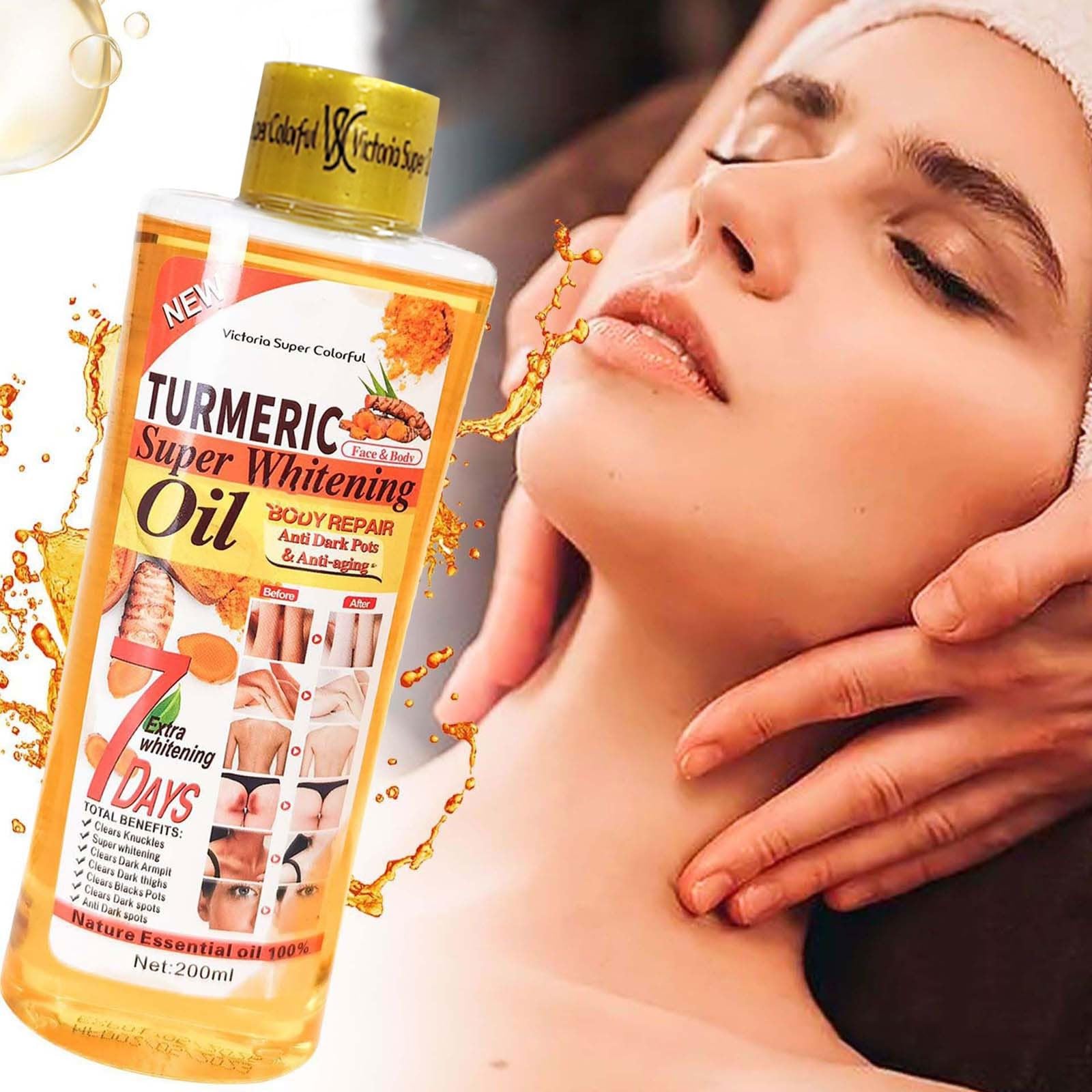 Turmeric Oil for Face & Body - Whitening, Anti-Aging, Wrinkle Reduction & Dark Spot Corrector | Natural Skin Lightening Moisturizer | Essential Oil for Glowing Skin | Perfect for Daily Skincare Routine & Nighttime Treatment (1pc)