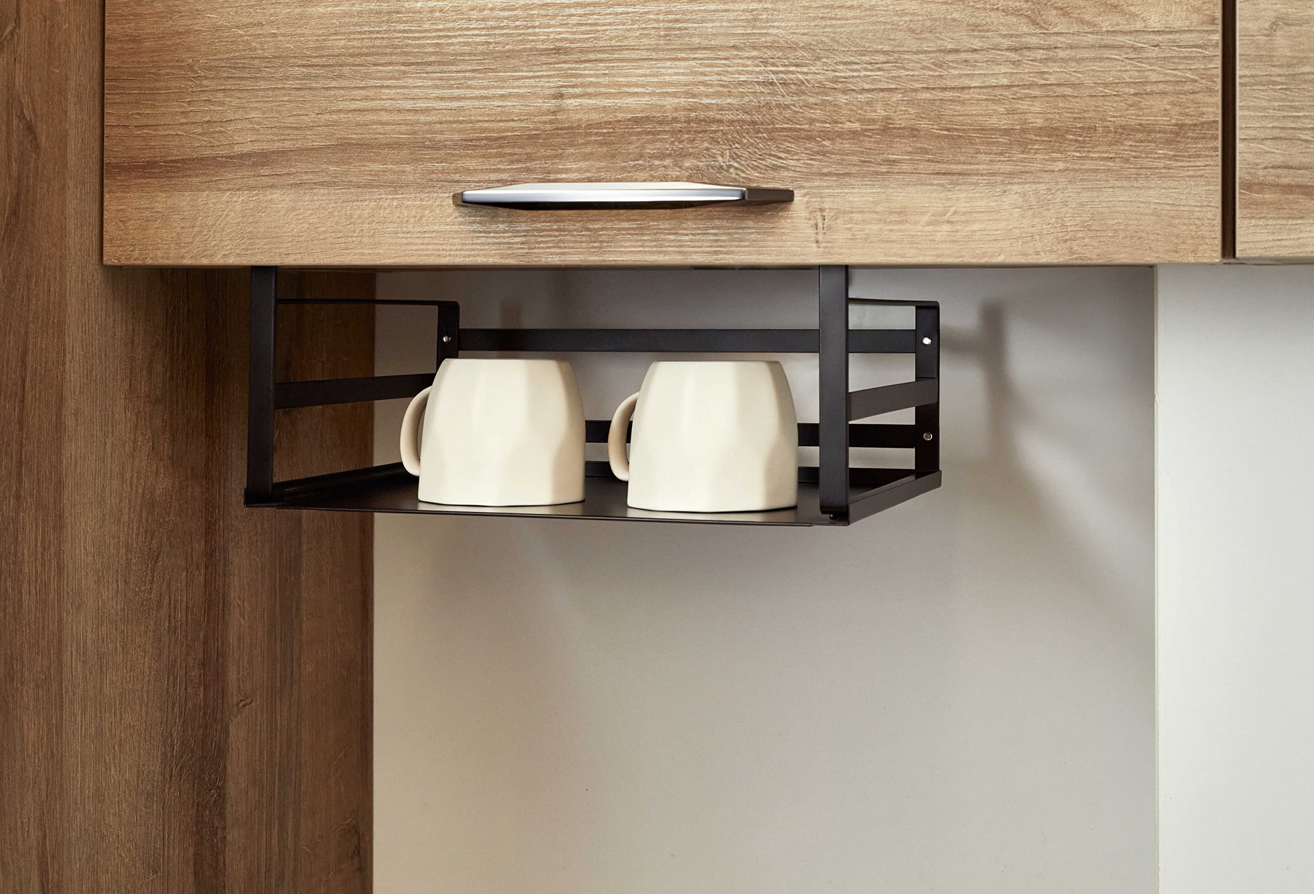 2-Pack Under Shelf Storage Baskets - Heavy Duty Slide-in Organizer for Kitchen, Pantry, Cabinet & Office | Space Saving Hanging Holder for Books, Spices & Supplies | Black (Perfect for Small Spaces & Home Organization)