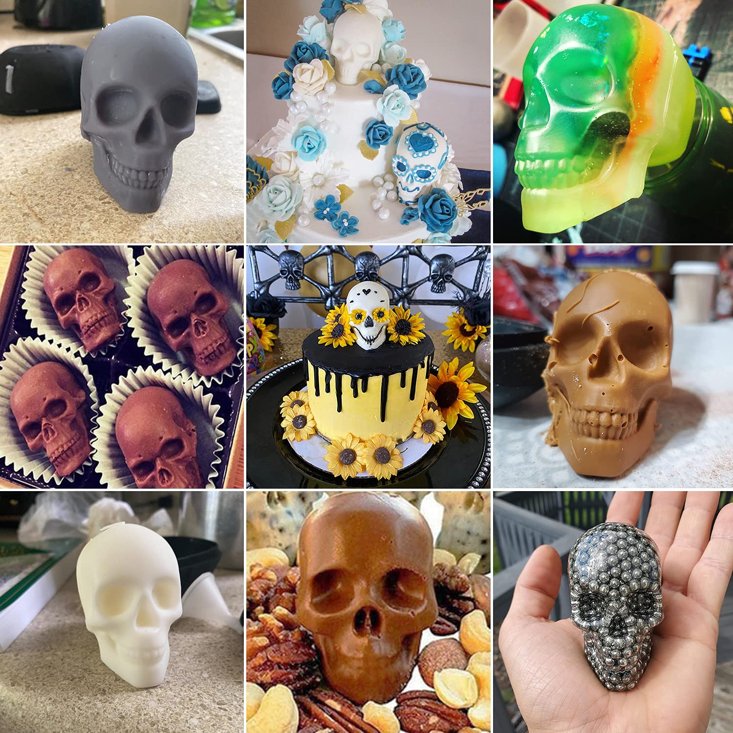 JETKONG Large Skull Ice Mold - 4 Cavity Silicone Ice Cube Tray for Whiskey, Bourbon, Cocktails & Juice - Perfect for Halloween Parties, Themed Drinks & Home Bars