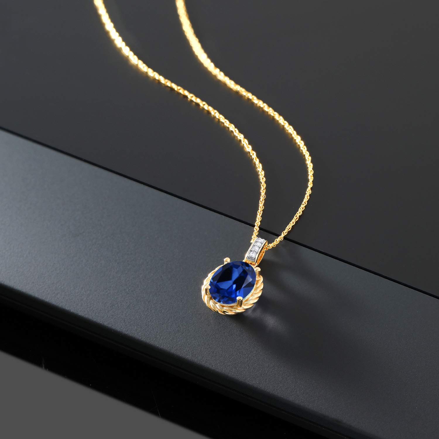10K Yellow Gold 9X7MM Oval Birthstone & Diamond Pendant Necklace for Women | 18