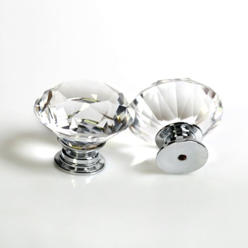 6PCS Clear Crystal Glass Diamond Door Knobs - for Cabinets & Wardrobes