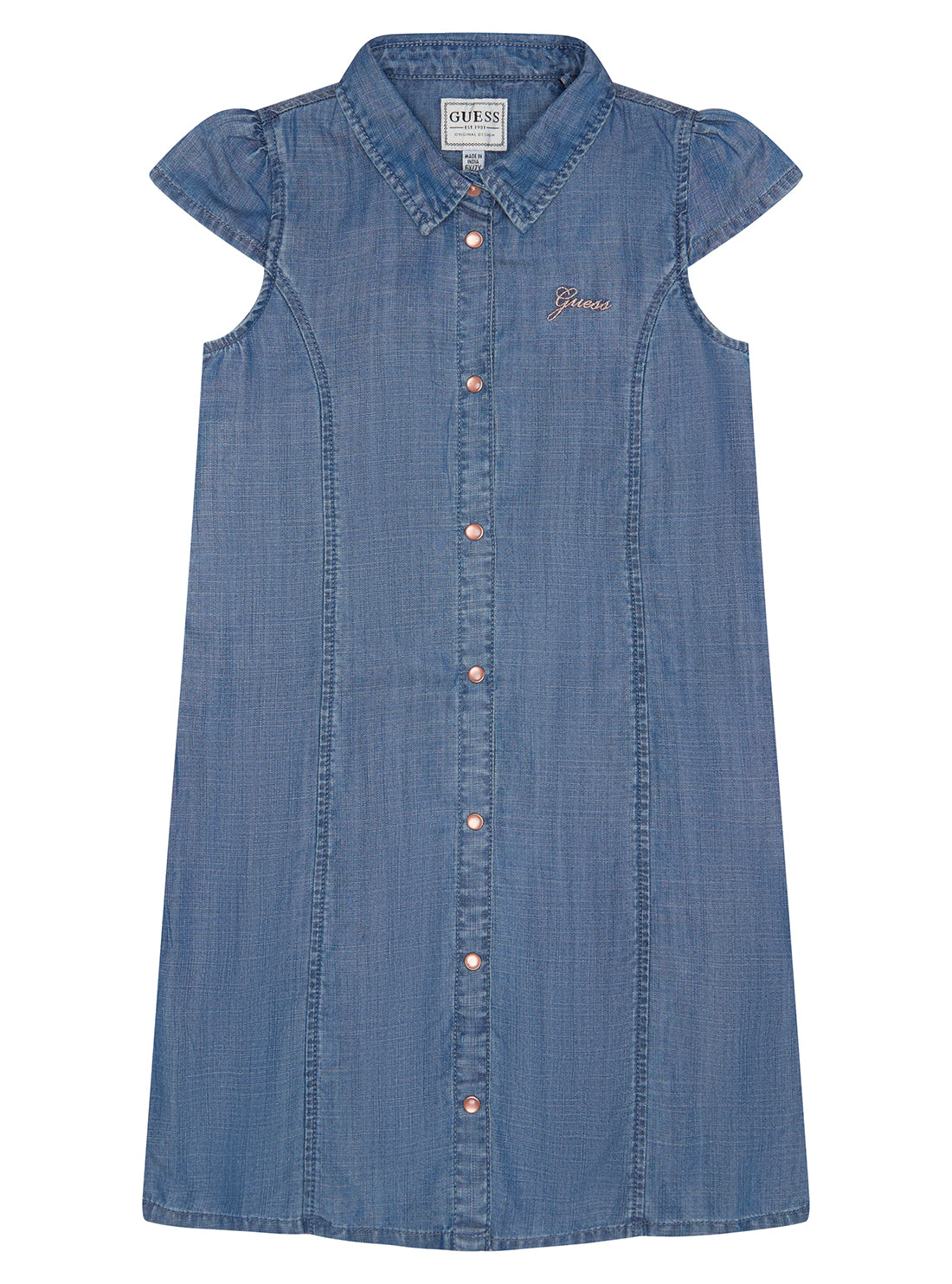 Blue Denim Short Sleeve Dress for Women - Casual Summer Outfit (Size 2-7) | Perfect for Beach, Picnic & Daily Wear