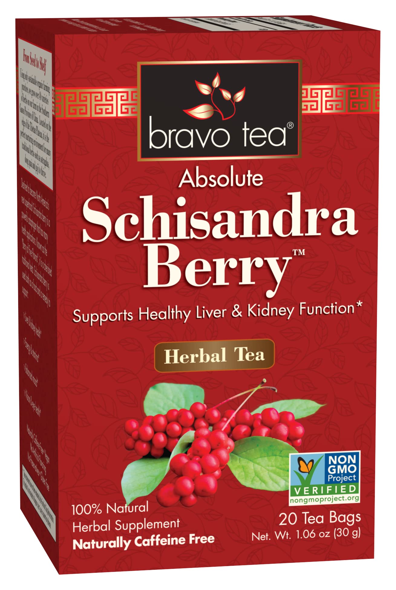 Bravo Tea Absolute Schisandra Berry Herbal Tea - Caffeine Free, 20 Tea Bags - Organic Wellness Drink for Stress Relief & Immune Support - Perfect for Relaxation, Detox & Daily Wellness Routine