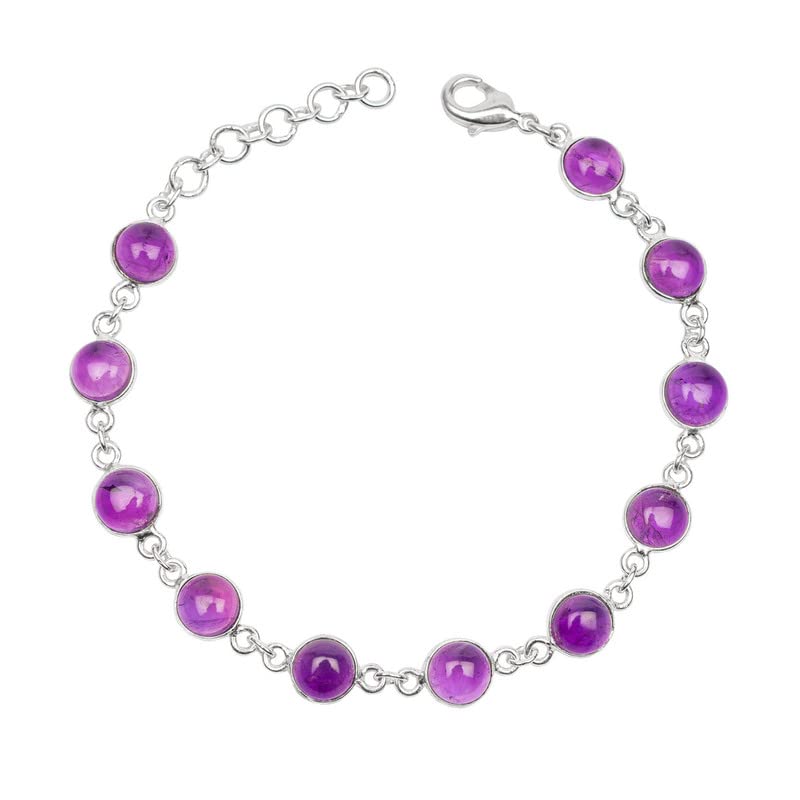 Amethyst Stone Bracelet for Women - Adjustable Silver Overlay Bezel Link Bracelet | Handmade Round Gemstone Jewelry | Perfect Christmas Gift for Her | Ideal for Meditation, Healing & Everyday Wear